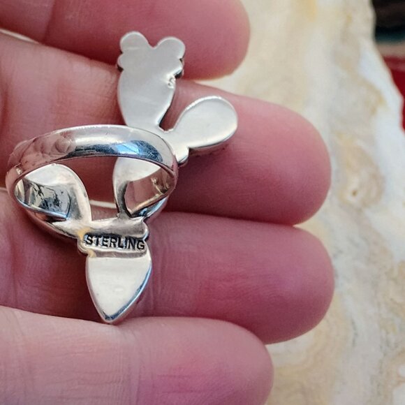 Southwest Sterling Silver Prickly Pear Cactus Ring w/Turquoise & Coral Size 7 - Picture 3 of 5